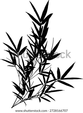 Black silhouette of bamboo leaves and branches isolated on white background. Vector illustration.Decorative bamboo plant silhouette suitable for Asian style design. Vector graphic.