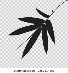 Black silhouette of bamboo leaves on white background isolated. Drawing vector illustrations. Botanical hand drawn element.