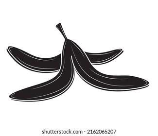 Black silhouette Banana peel in clipart style isolated on white background. Vector illustration.