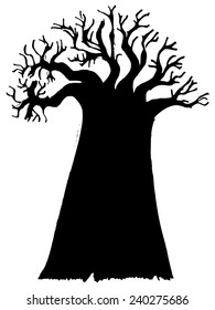black silhouette of baobab