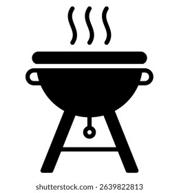 A black silhouette of a barbecue grill releasing smoke indicates cooking and is ideal for summer cookouts.