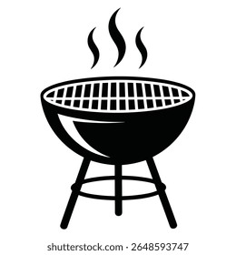 Black silhouette of a barbecue grill with smoke rising