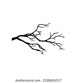 A black silhouette of a bare tree branch extending horizontally, isolated on a white background, symbolizing simplicity and nature