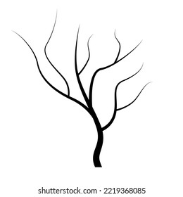 Black silhouette of bare tree isolated on white background. Halloween Flat style vector illustration