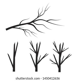 Black silhouette of a bare tree. Leaves, swirls and floral elements