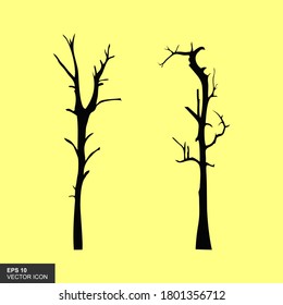 Black silhouette of bare tree on yellow background. Vector illustration.