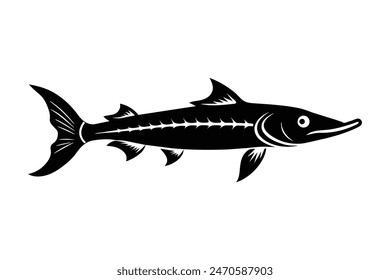 Black silhouette of a barracuda fish vector illustration. Perfect for marine life designs, aquatic themes, and underwater artwork