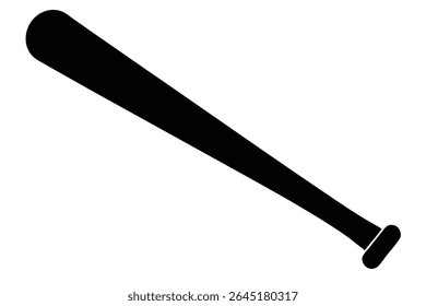 A black silhouette of a baseball bat is shown against a white background The bat is angled diagonally across the image The style is simple and graphic