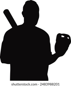 Black Silhouette of Baseball Player. Vector Illustration Isolated on White Background