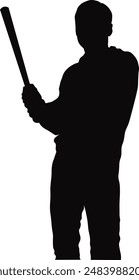 Black Silhouette of Baseball Player. Vector Illustration Isolated on White Background