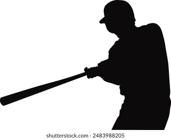 Black Silhouette of Baseball Player. Vector Illustration Isolated on White Background