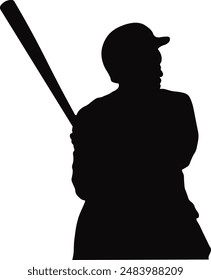 Black Silhouette of Baseball Player. Vector Illustration Isolated on White Background