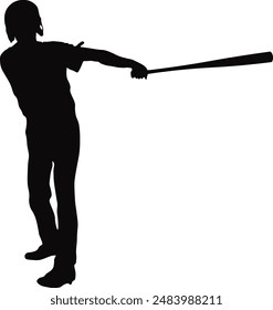 Black Silhouette of Baseball Player. Vector Illustration Isolated on White Background