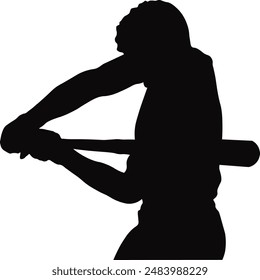 Black Silhouette of Baseball Player. Vector Illustration Isolated on White Background