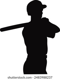 Black Silhouette of Baseball Player. Vector Illustration Isolated on White Background