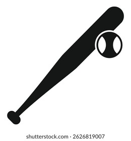 Black silhouette baseball or softball bat and ball for sports logo on a white background