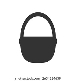 Black silhouette of basket with decorative bow – simple vector illustration. Solid basket icon with bow on top – minimal black silhouette design. 