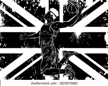 black silhouette basketball and country flags vector illustration art