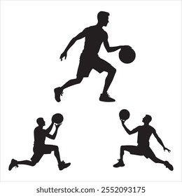 Black silhouette of a basketball player jumping block ball into the hoop