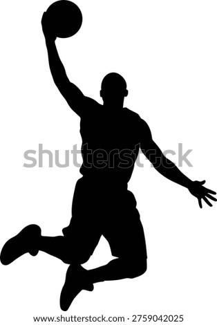 A black silhouette of a basketball player jumping to dunk a ball
