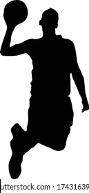 Black silhouette of a basketball player on white background. Vector Illustration