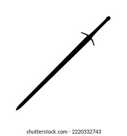 Silueta negra de espada bastardo en vector. Armas blancas medievales en vectores aislados en un fondo blanco.