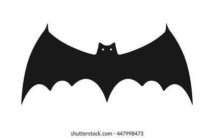 Black silhouette of bat. Flat icon object. Vector