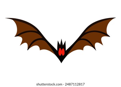 Black silhouette of a bat with glowing eyes and spread wings isolated on a white background. Concept of nocturnal wildlife, Halloween symbol, minimalist style. Print, icon, design element.