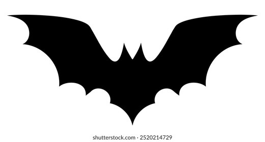 Black silhouette of a bat for Halloween isolated on transparent background