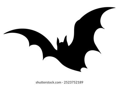 Black silhouette of a bat for Halloween isolated on transparent background