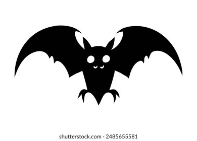 Black silhouette of a bat isolated on a white background. Concept of nocturnal wildlife, Halloween symbol, minimalist style, mysterious creature. Print, icon, design element.