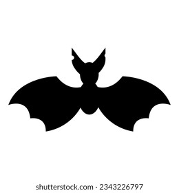 Black silhouette of a bat on an isolated white background.