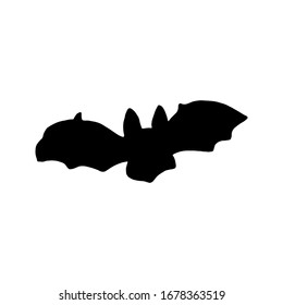 Black silhouette of bat. Vector illustration isolated on white background. Flying eared bat. Halloween decorative element. Night vampire.  Hand drawn black vector.