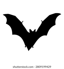Black silhouette of a bat with wings spread wide, showcasing detailed wing structure and pointed ears, set against a plain white background.