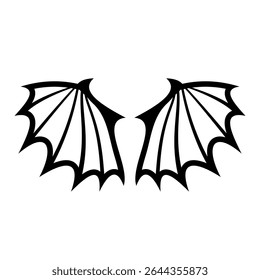 Black Silhouette of Bat Wings Vector Illustration. This is a black vector illustration of a symmetrical pair of bat wings. The wings are spread open and mirror each other.