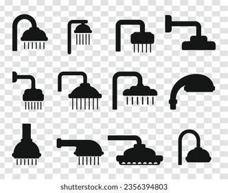 Black Silhouette of Bathroom shower isolated on transparent grid backgrounds