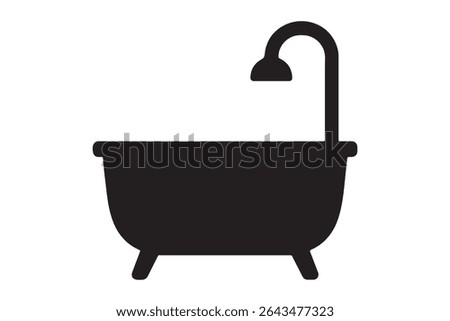 A black silhouette of a bathtub with a shower head icon