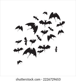 Black silhouette of bats. Halloween decorations isolated on white.
