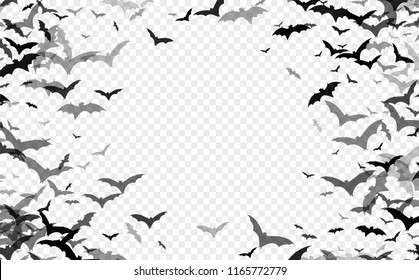 Black silhouette of bats isolated on transparent background. Halloween traditional design element. Vector illustration EPS10