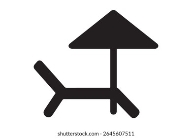 Black silhouette of a beach chair and umbrella on white