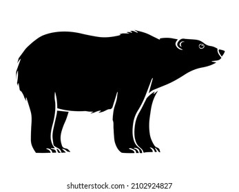 Black silhouette of a bear on a white background. Forest predator. Symbol and sign. Animals in the wild. Vector isolated illustration hand drawn