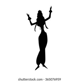 Black silhouette beautiful belly dancer girl.  Young women belly dance. Oriental girls. Belly dance- vector illustration.