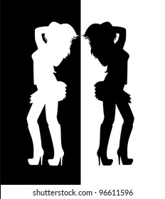 black silhouette of a beautiful girl in shoes with heels