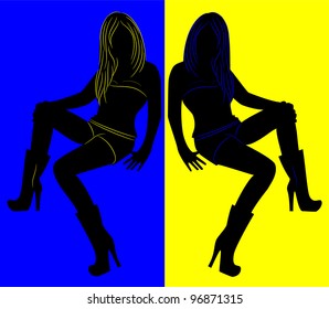 black silhouette of a beautiful girl who sits