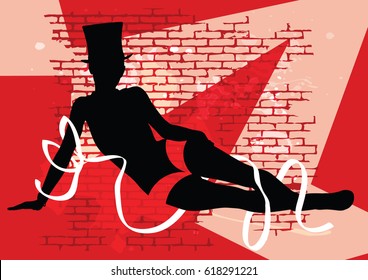 Black silhouette of beautiful woman on red background