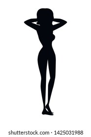 Black silhouette beautiful women in swimsuit cartoon character design flat vector illustration