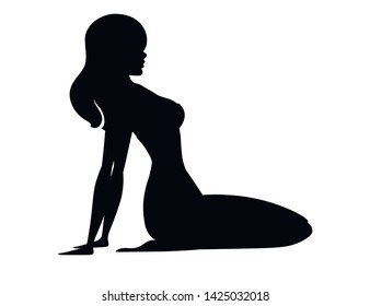 Black silhouette beautiful women in swimsuit sitting cartoon character design flat vector illustration