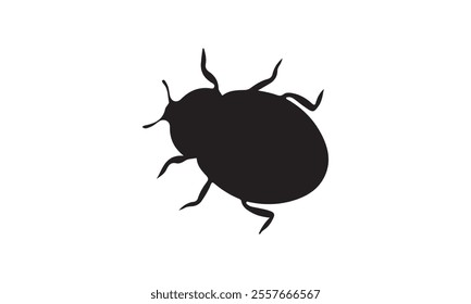 Black silhouette of a bed bug with distinct legs and antennae on a white background, ideal for pest control concepts.