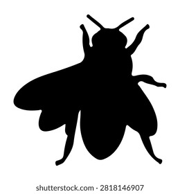 A black silhouette of a bee highlighting its wings, body, and antennae, set against a plain white background for clear visual focus.