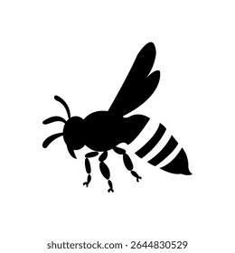 Black Silhouette Bee Icon Honey, Wings, Stripes, Insect